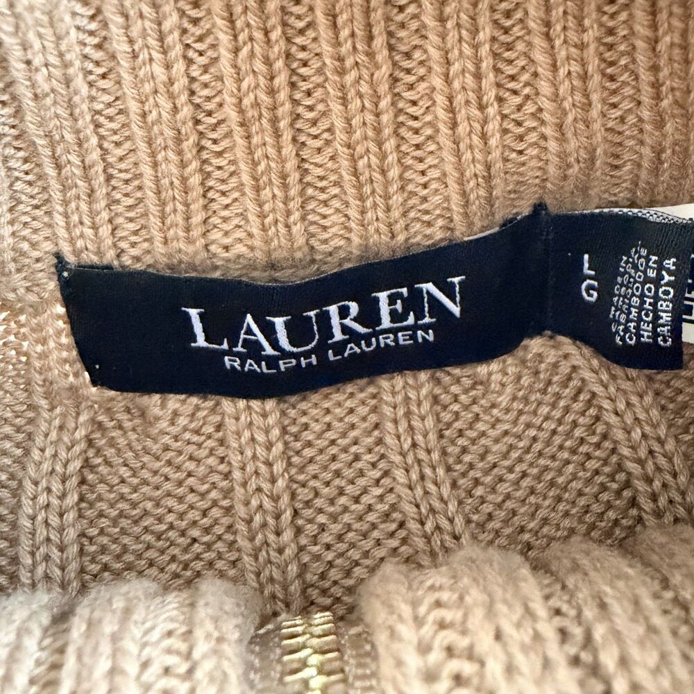 Ralph Lauren Cable-Knit Full-Zip Sweater Jacket Zip Up Brown RL Monogram Large - Picture 5 of 6